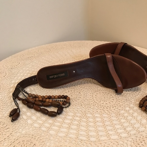 Sergio Rossi beaded ankle strap wrap front slip on heels/sandals - Picture 7 of 8